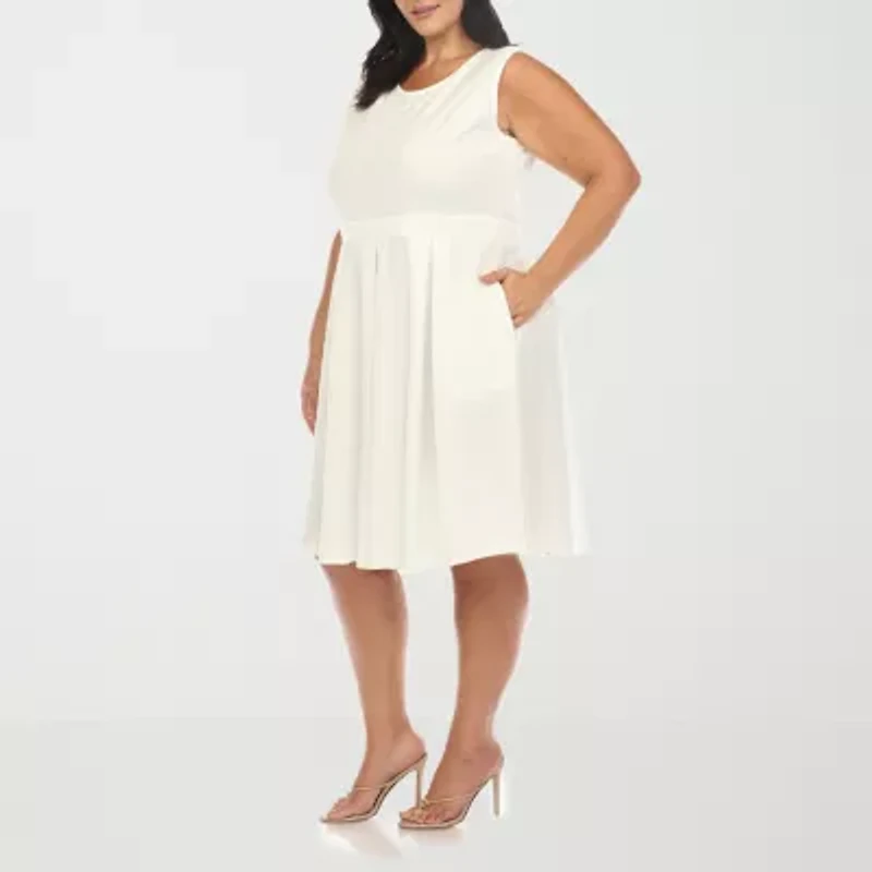 White Mark Womens Plus Sleeveless Fit + Flare Dress