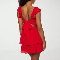 B. Smart Womens Juniors Short Sleeve Fit + Flare Dress