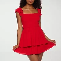 B. Smart Womens Juniors Short Sleeve Fit + Flare Dress