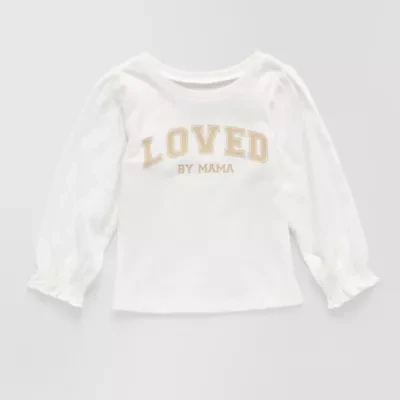 Okie Dokie Baby Girls Round Neck Long Sleeve Graphic T-Shirt