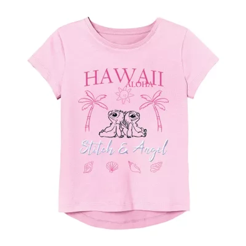 Little & Big Kid Girls Round Neck Short Sleeve Regular Fit Lilo Stitch Graphic T-Shirt