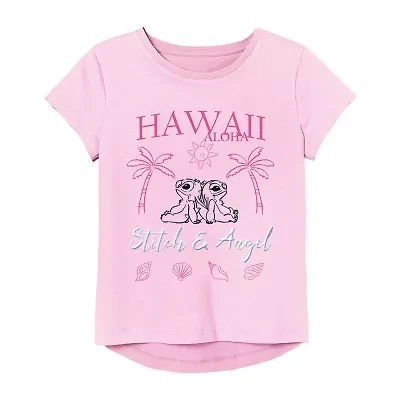 Little & Big Kid Girls Round Neck Short Sleeve Regular Fit Lilo Stitch Graphic T-Shirt