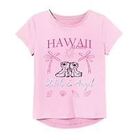 Little & Big Kid Girls Round Neck Short Sleeve Regular Fit Lilo Stitch Graphic T-Shirt