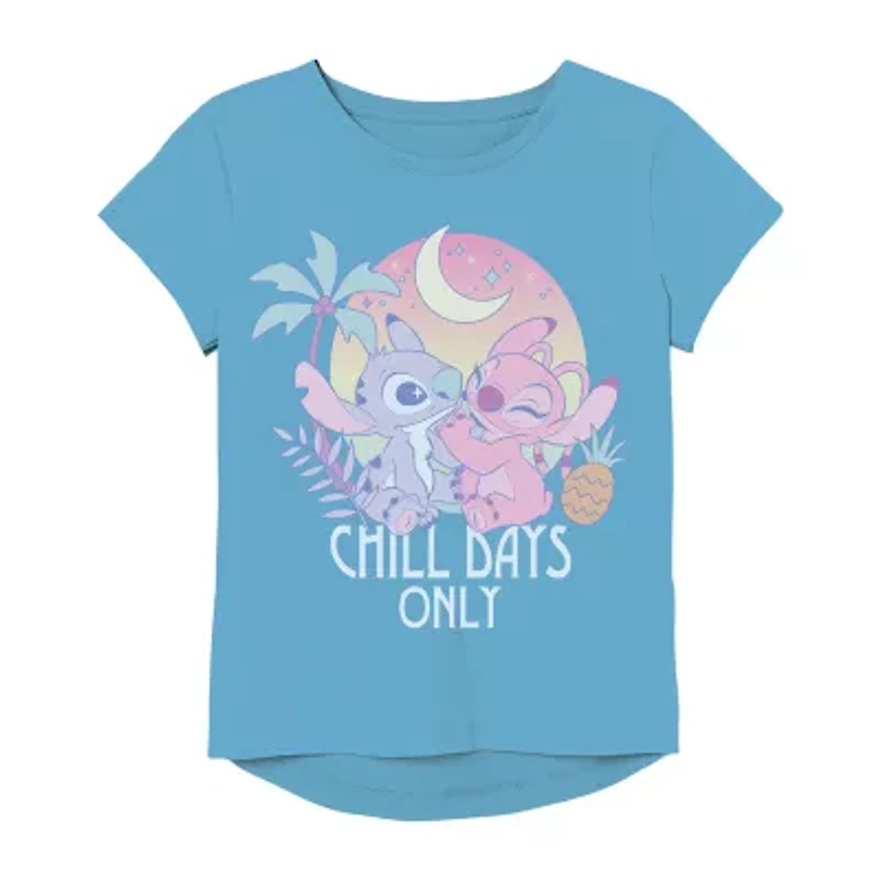 Little & Big Kid Girls Round Neck Short Sleeve Regular Fit Lilo Stitch Graphic T-Shirt