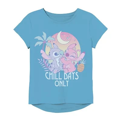Little & Big Kid Girls Round Neck Short Sleeve Regular Fit Lilo Stitch Graphic T-Shirt