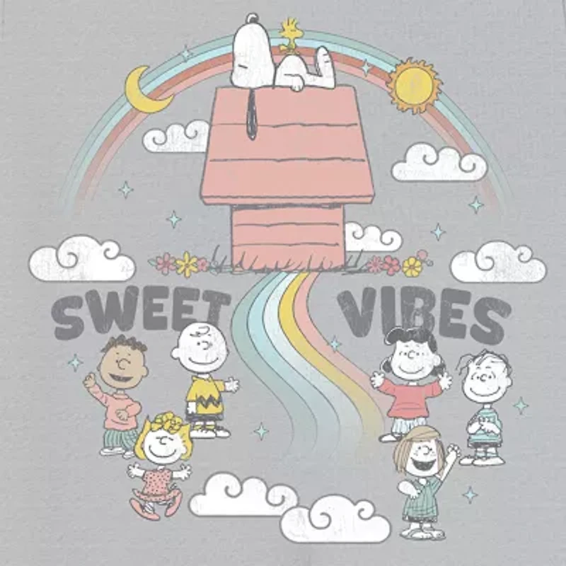 Little & Big Kid Girls Round Neck Short Sleeve Regular Fit Peanuts Snoopy Graphic T-Shirt