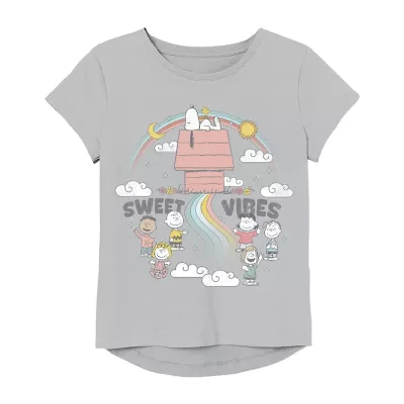 Little & Big Kid Girls Round Neck Short Sleeve Regular Fit Peanuts Snoopy Graphic T-Shirt
