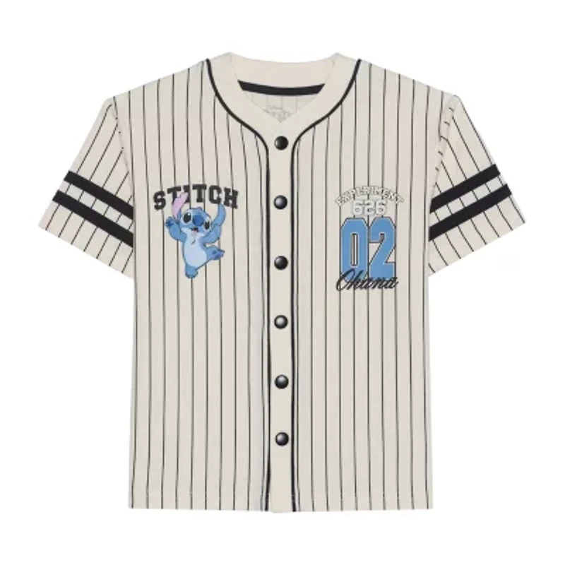 Disney Collection Little & Big Kid Boys Y Neck Lilo Stitch Short Sleeve Jersey
