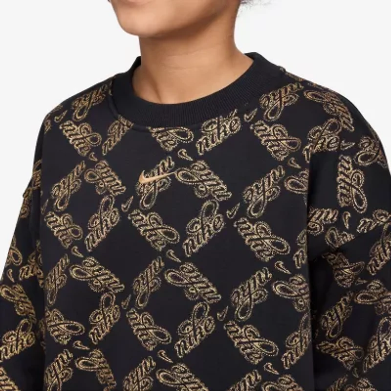 Nike Club Big Kid Girls Crew Neck Fleece Long Sleeve Sweatshirt
