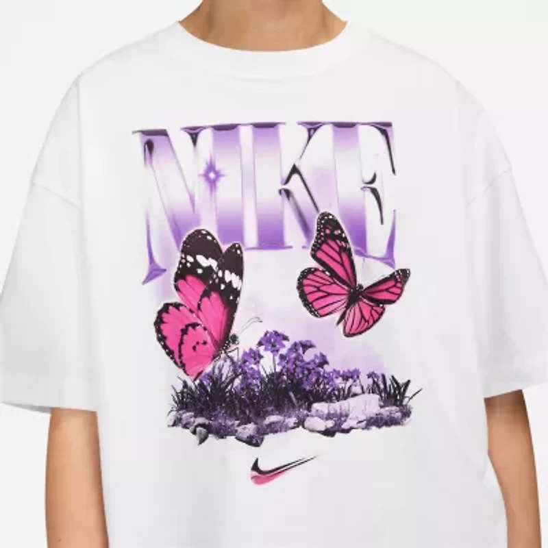Nike Club Big Kid Girls Crew Neck Short Sleeve Oversized Graphic T-Shirt