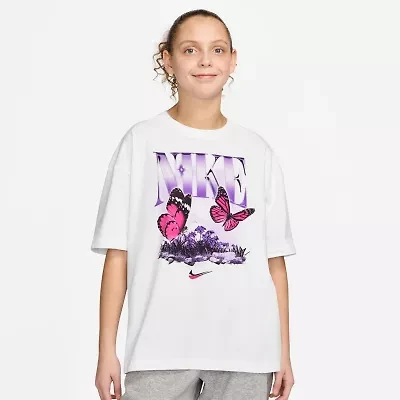 Nike Club Big Kid Girls Crew Neck Short Sleeve Oversized Graphic T-Shirt