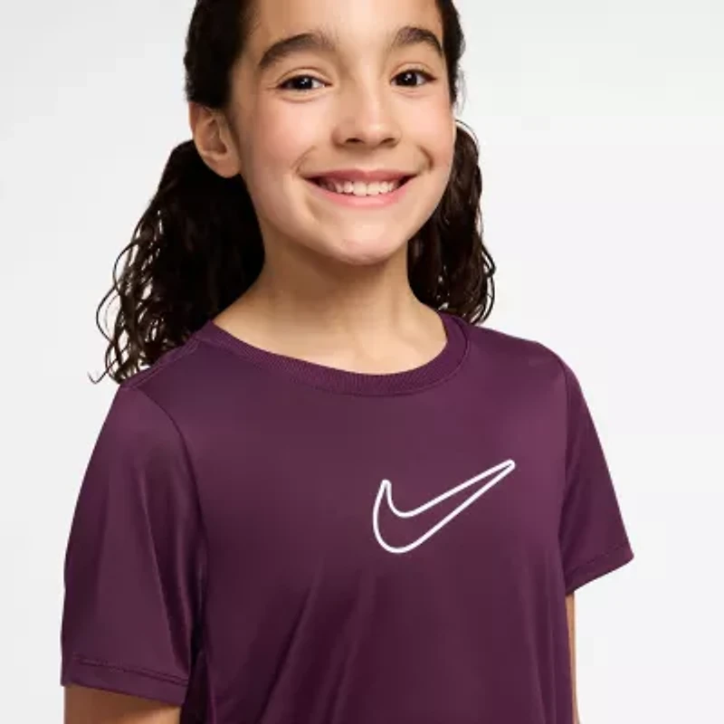 Nike Dri-Fit One Big Kid Girls Crew Neck Short Sleeve Regular Fit Graphic T-Shirt