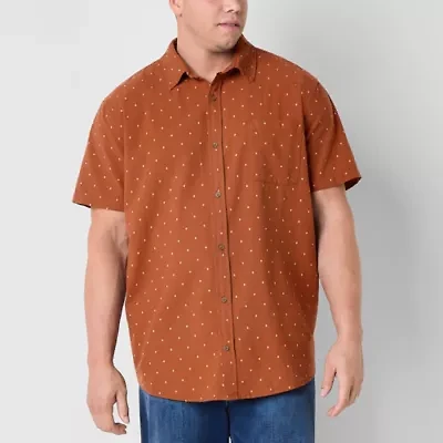mutual weave Big and Tall Mens Regular Fit Short Sleeve Dots Button-Down Shirt