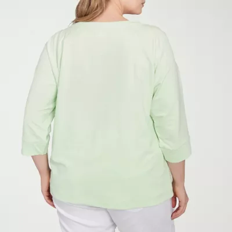 Hearts Of Palm Womens Crew Neck 3/4 Sleeve Regular Fit Plus Graphic T-Shirt