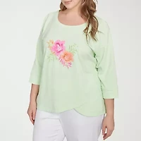 Hearts Of Palm Womens Crew Neck 3/4 Sleeve Regular Fit Plus Graphic T-Shirt