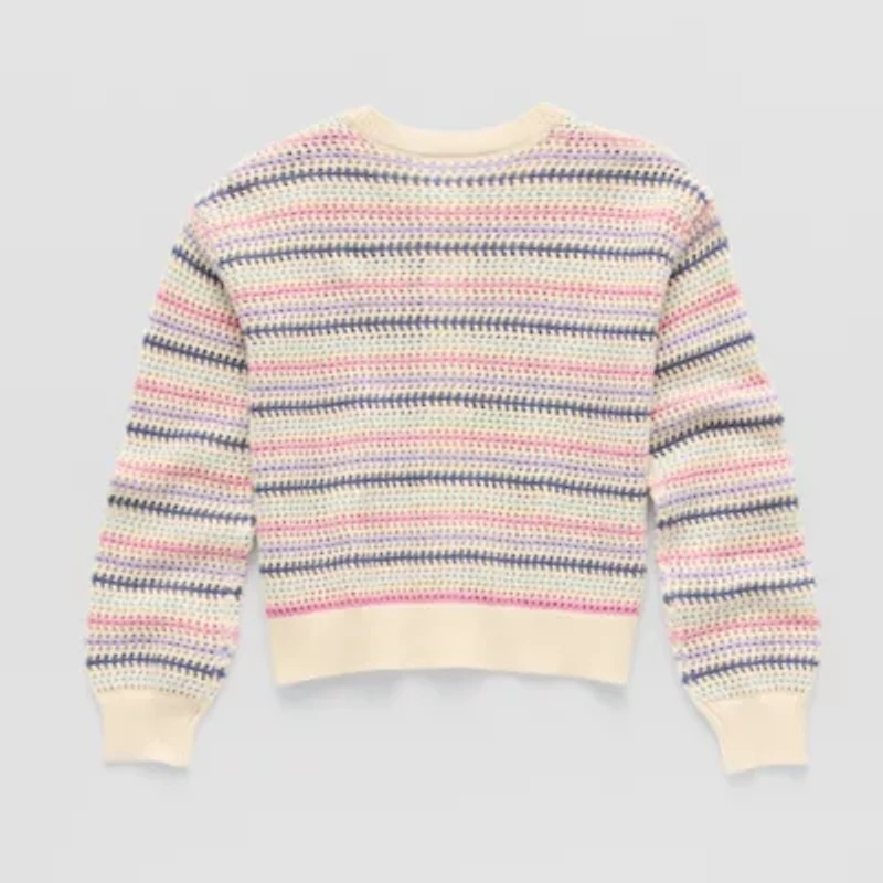 Thereabouts Little & Big Kid Girls Round Neck Long Sleeve Button Striped Cardigan