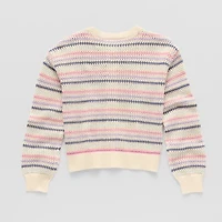 Thereabouts Little & Big Kid Girls Round Neck Long Sleeve Button Striped Cardigan