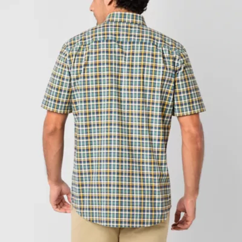 St. John's Bay Everyday Stretch Mens Short Sleeve Fitted Classic Fit Button-Down Shirt