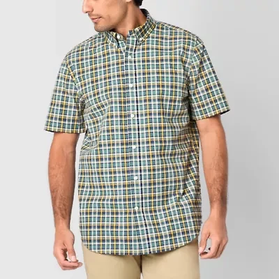 St. John's Bay Everyday Stretch Mens Short Sleeve Fitted Classic Fit Button-Down Shirt