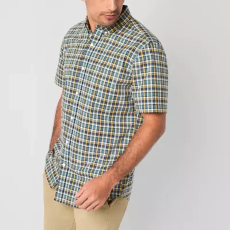 St. John's Bay Everyday Stretch Mens Short Sleeve Fitted Classic Fit Button-Down Shirt