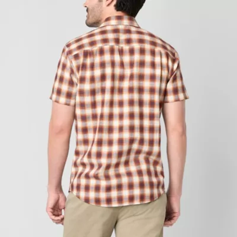 mutual weave Mens Short Sleeve Regular Fit Button-Down Shirt