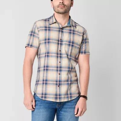 mutual weave Mens Short Sleeve Regular Fit Button-Down Shirt