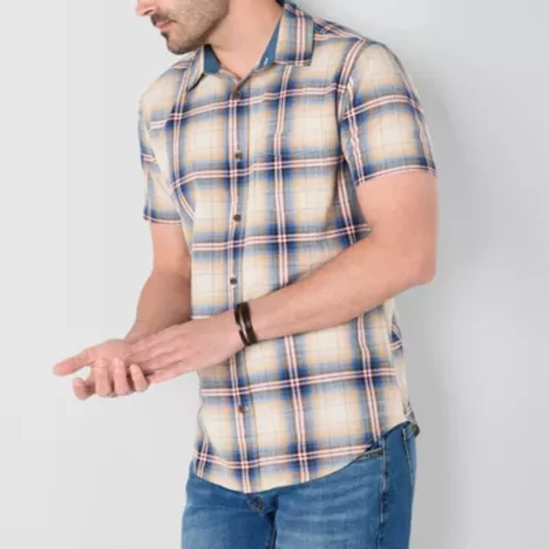 mutual weave Mens Short Sleeve Regular Fit Button-Down Shirt