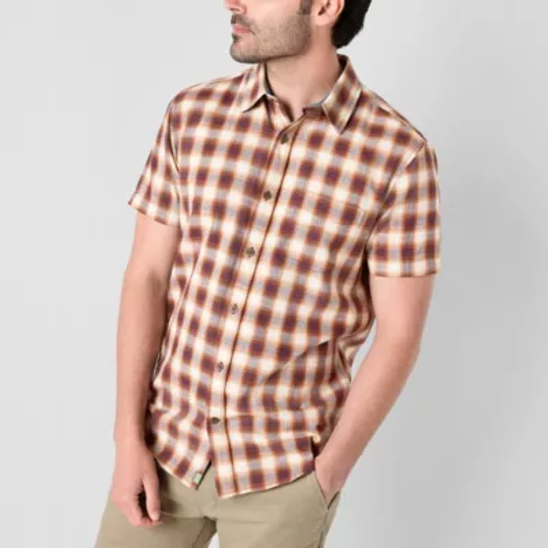 mutual weave Mens Short Sleeve Regular Fit Button-Down Shirt