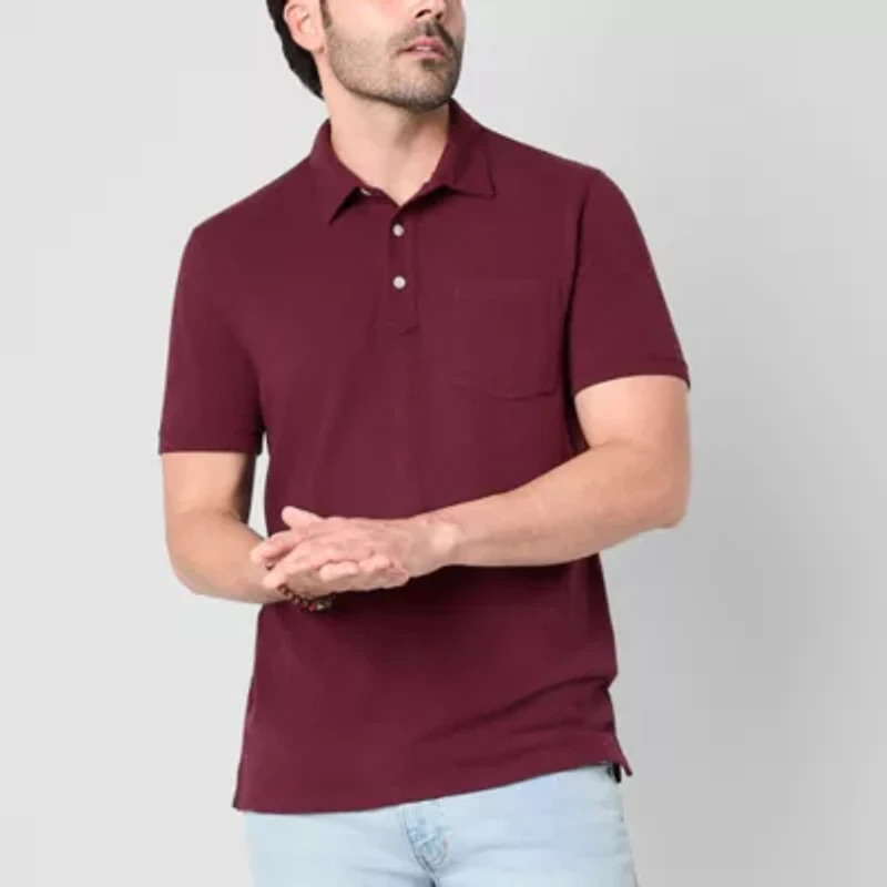 mutual weave Mens Regular Fit Short Sleeve Pocket Polo Shirt