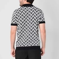 J. Ferrar Johnny Collar Mens Short Sleeve Button Polo Sweater