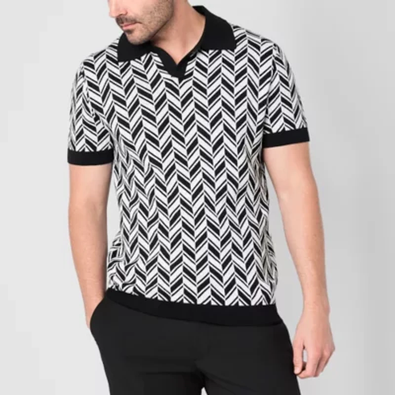 J. Ferrar Johnny Collar Mens Short Sleeve Button Polo Sweater