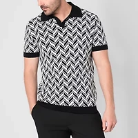 J. Ferrar Johnny Collar Mens Short Sleeve Button Polo Sweater