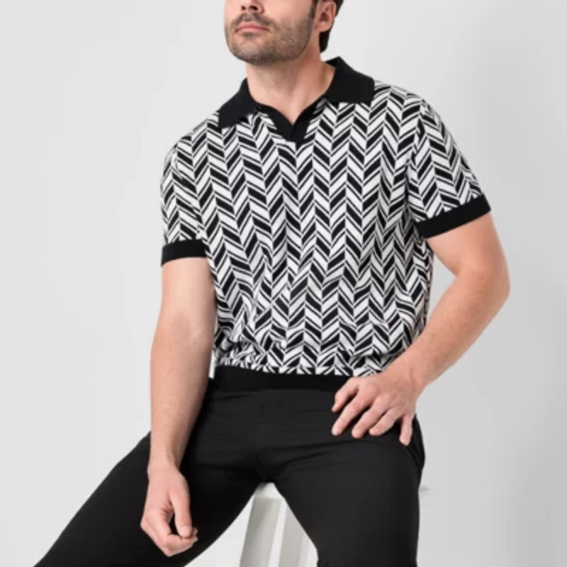 J. Ferrar Johnny Collar Mens Short Sleeve Button Polo Sweater