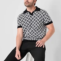 J. Ferrar Johnny Collar Mens Short Sleeve Button Polo Sweater