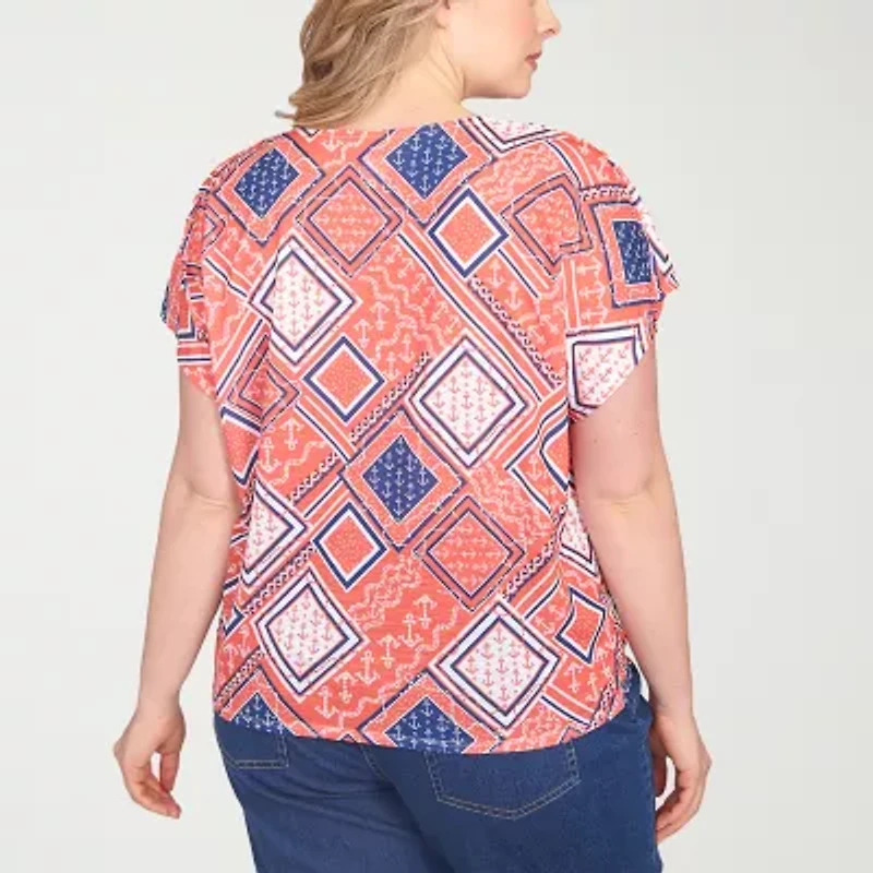 Hearts Of Palm Womens V Neck Short Sleeve Plus T-Shirt