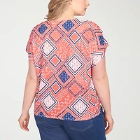 Hearts Of Palm Womens V Neck Short Sleeve Plus T-Shirt