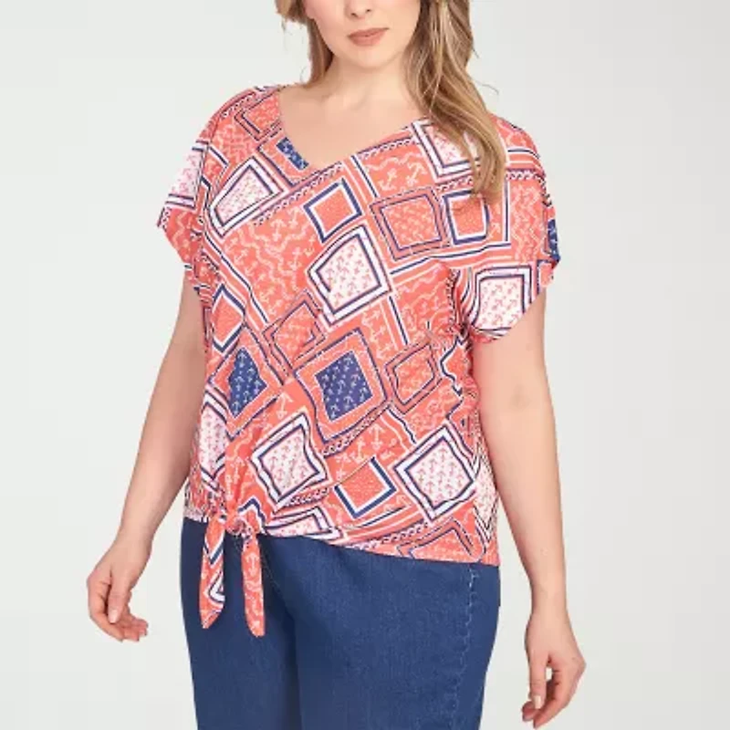 Hearts Of Palm Womens V Neck Short Sleeve Plus T-Shirt
