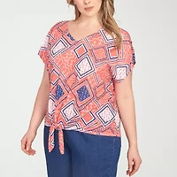 Hearts Of Palm Womens V Neck Short Sleeve Plus T-Shirt