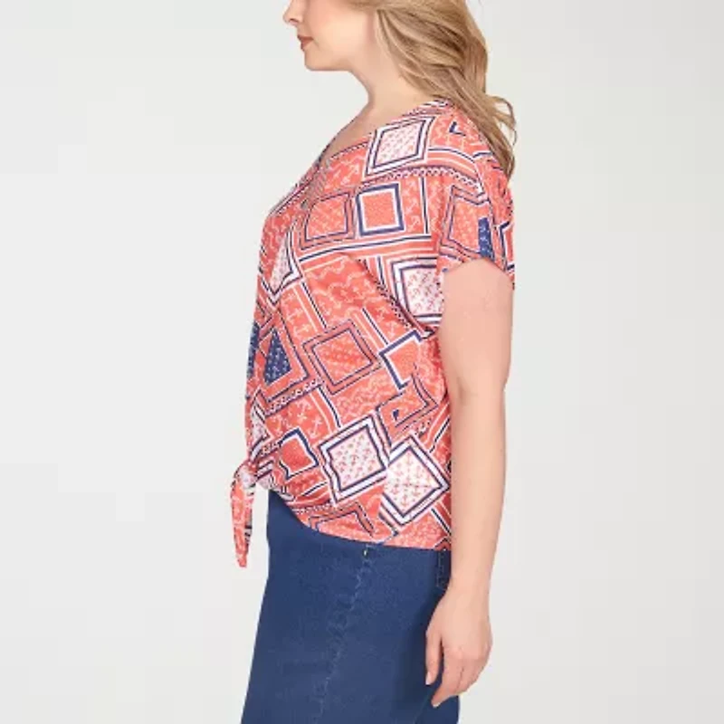 Hearts Of Palm Womens V Neck Short Sleeve Plus T-Shirt