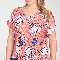 Hearts Of Palm Womens V Neck Short Sleeve Plus T-Shirt
