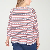 Hearts Of Palm Womens Plus Keyhole Neck 3/4 Sleeve T-Shirt