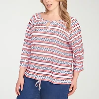 Hearts Of Palm Womens Plus Keyhole Neck 3/4 Sleeve T-Shirt