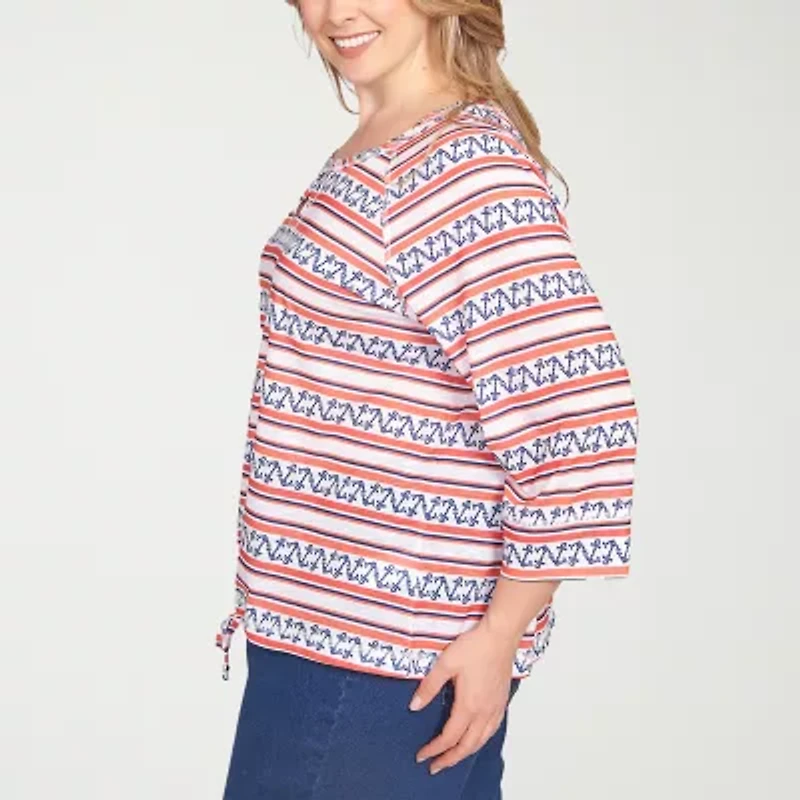 Hearts Of Palm Womens Plus Keyhole Neck 3/4 Sleeve T-Shirt