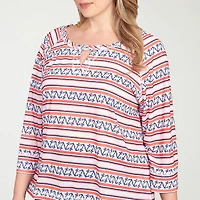 Hearts Of Palm Womens Plus Keyhole Neck 3/4 Sleeve T-Shirt