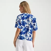 Liz Claiborne Womens Tall V Neck Short Sleeve Satin Blouse