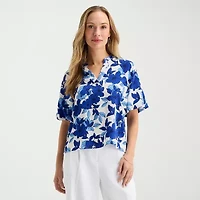 Liz Claiborne Womens Tall V Neck Short Sleeve Satin Blouse