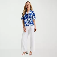 Liz Claiborne Womens Tall V Neck Short Sleeve Satin Blouse