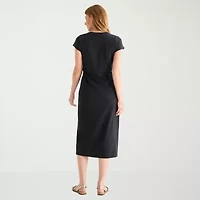 Liz Claiborne Womens Tall Midi Crew Neck Short Sleeve Sheath Dress