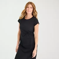 Liz Claiborne Womens Tall Midi Crew Neck Short Sleeve Sheath Dress