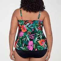 Trimshaper Womens Floral Plus Tankini Swimsuit Top